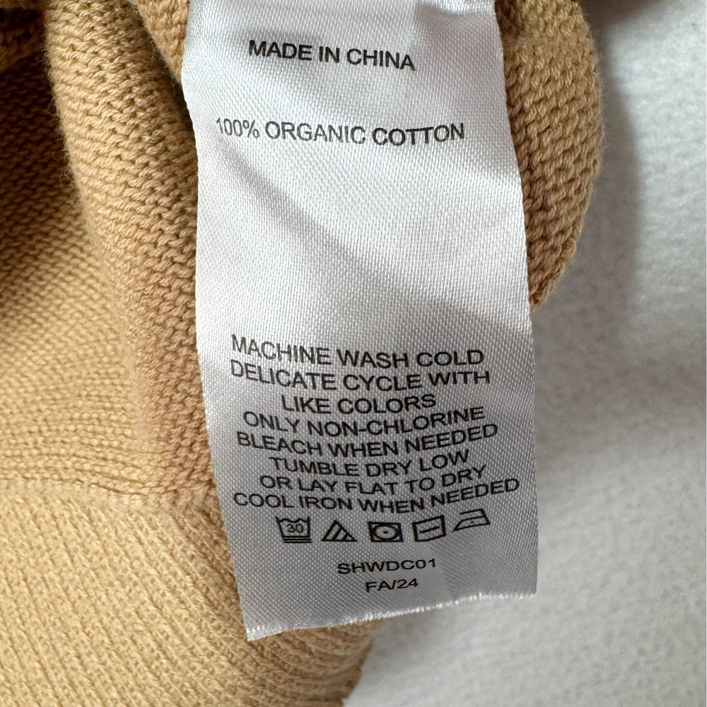 Quince 100% Organic Cotton Fisherman Sweater Camel Tan Mock Neck Womens Small - Picture 8 of 8
